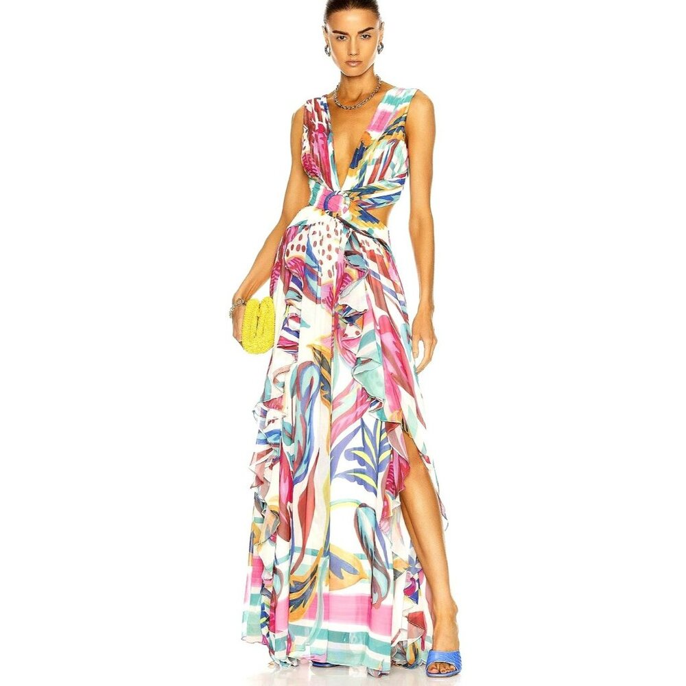 PatBo $850 Plunging Maxi Dress Cutout Formal Maxi Dress Gown Sz 2 NWT